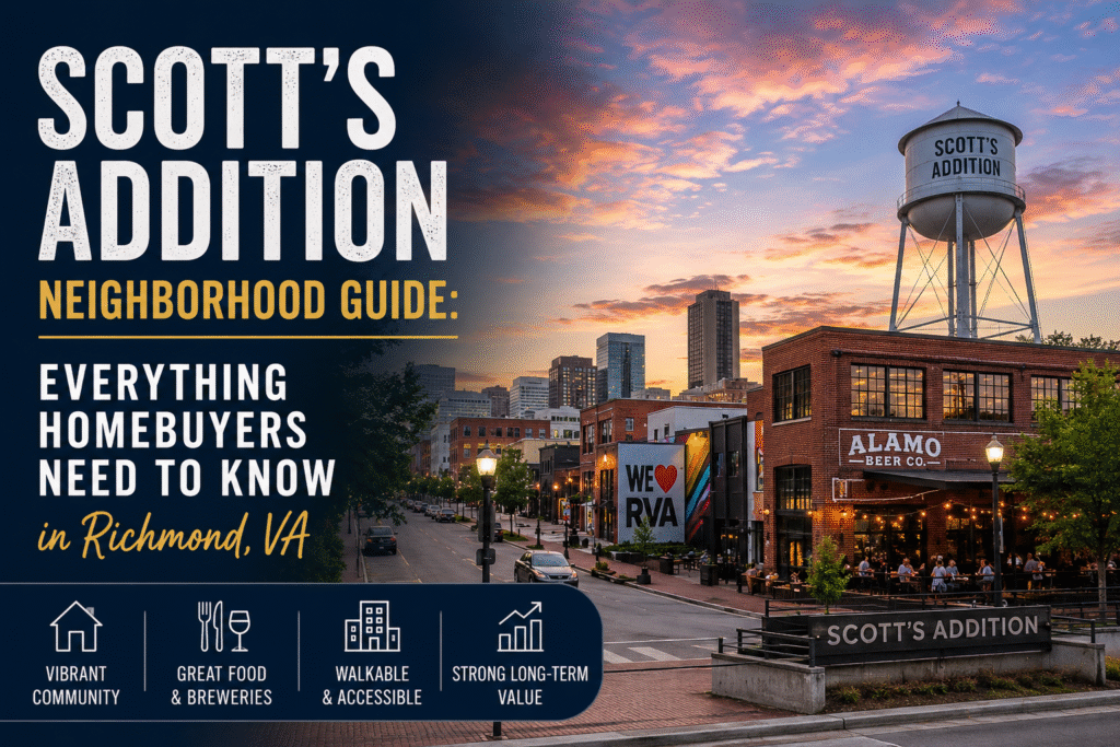 Scott's Addition neighborhood guide cover graphic for Richmond VA homebuyers