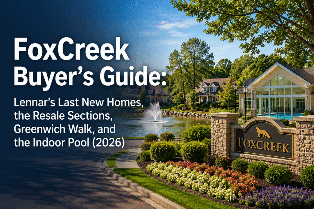 FoxCreek homes in Moseley VA buyer's guide covering Lennar new construction, resale homes, Greenwich Walk, and indoor pool