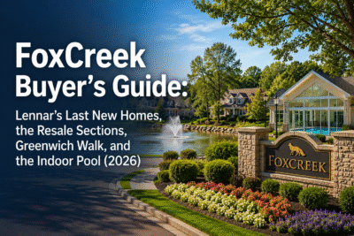 FoxCreek homes in Moseley VA buyer's guide covering Lennar new construction, resale homes, Greenwich Walk, and indoor pool